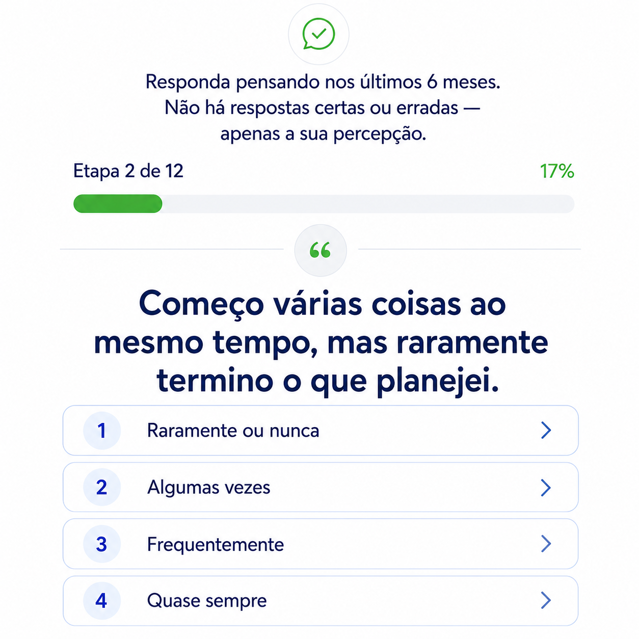 Prévia da autoavaliação Clareza TDAH com 12 perguntas